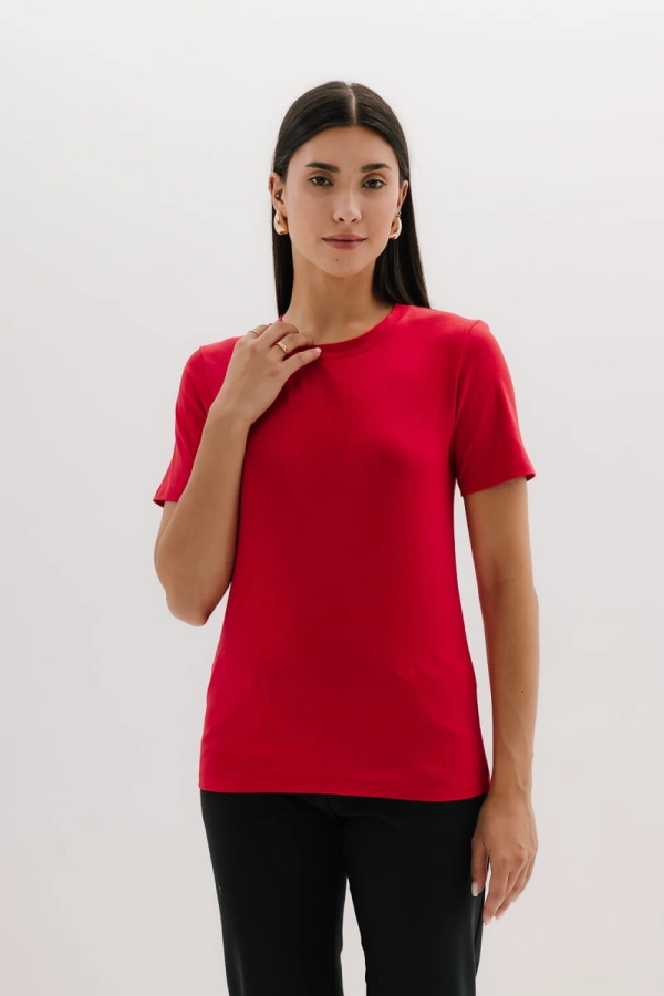 T-shirt Natural O-neck bawełniany, czerwony