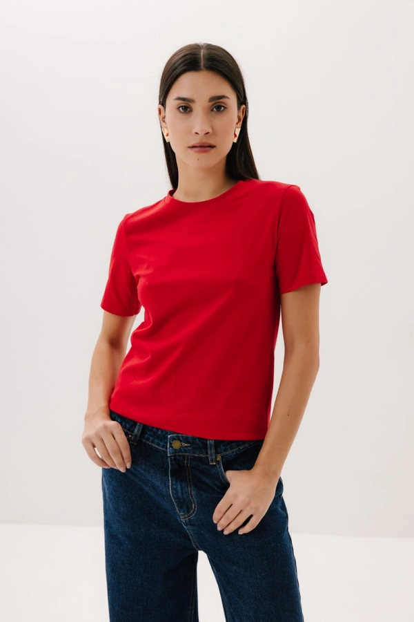 T-shirt Natural O-neck bawełniany, czerwony