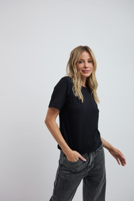 T-shirt Natural, O-neck bawełniany, czarny