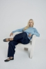 Sweter Nola, O-neck wełniano-bawełniany, niebieski