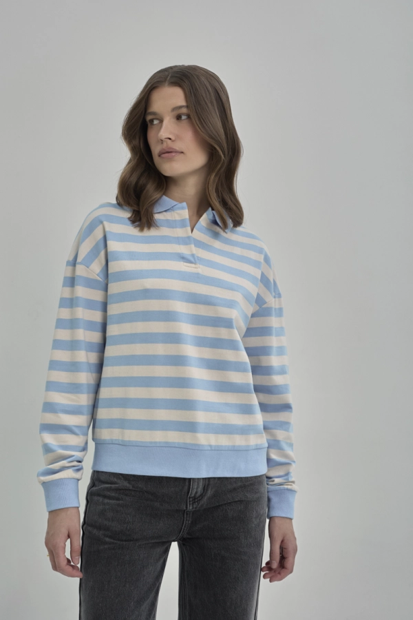 Bluza bawełniana Janey, w paski niebieska