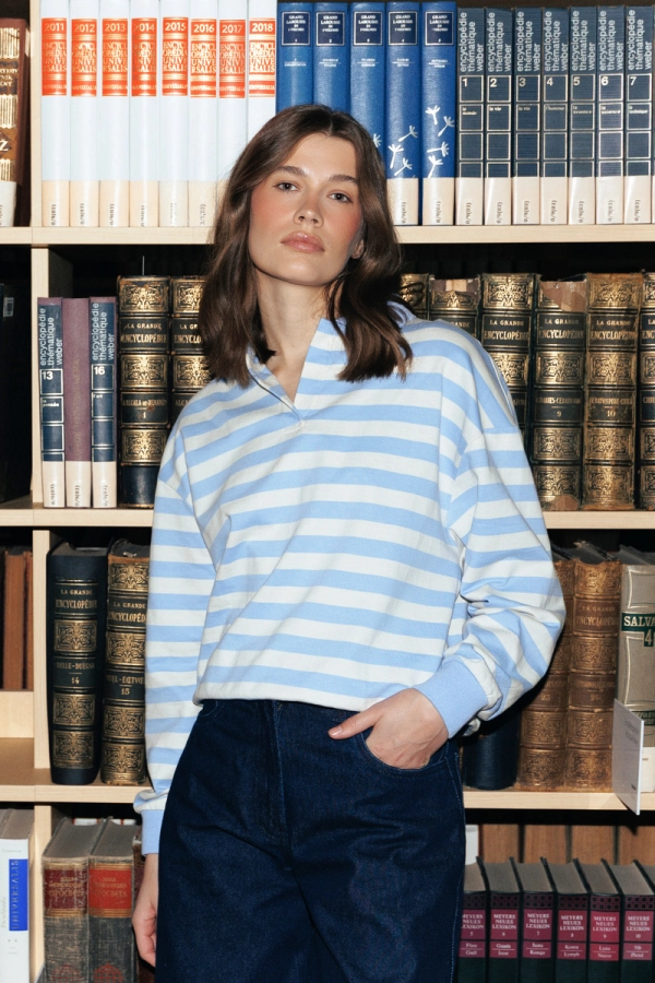 Bluza bawełniana Janey, w paski niebieska